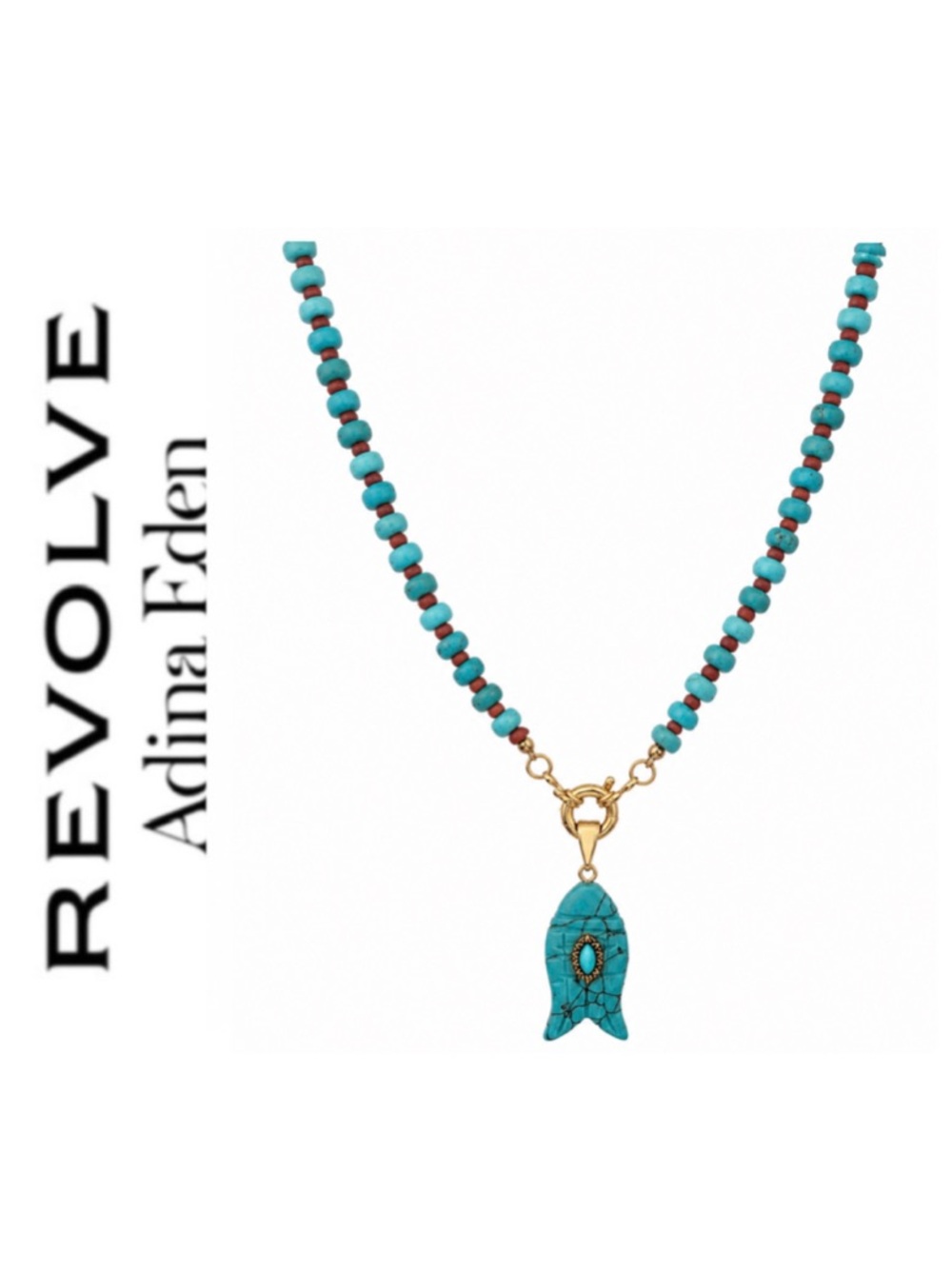 Revolve x Adina Eden Turquoise Natural Stone Fish Pendant Beaded Necklace